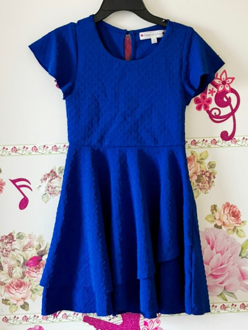 Poppies and roses Blue Girls Flared Dress Girls M 8 9 10